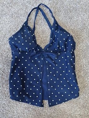 Navy Blue Polka Dot Halter Tank with Bow
